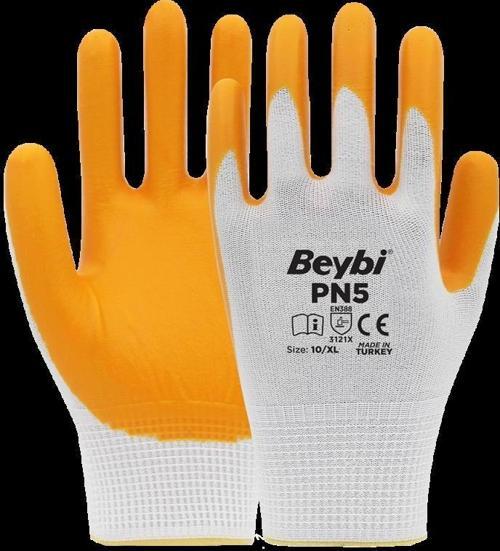 Nitril PMK PN5 Beyaz Sarı Örme Polyoster Nitril 10 Beden 12li Paket EN388 (3121X)