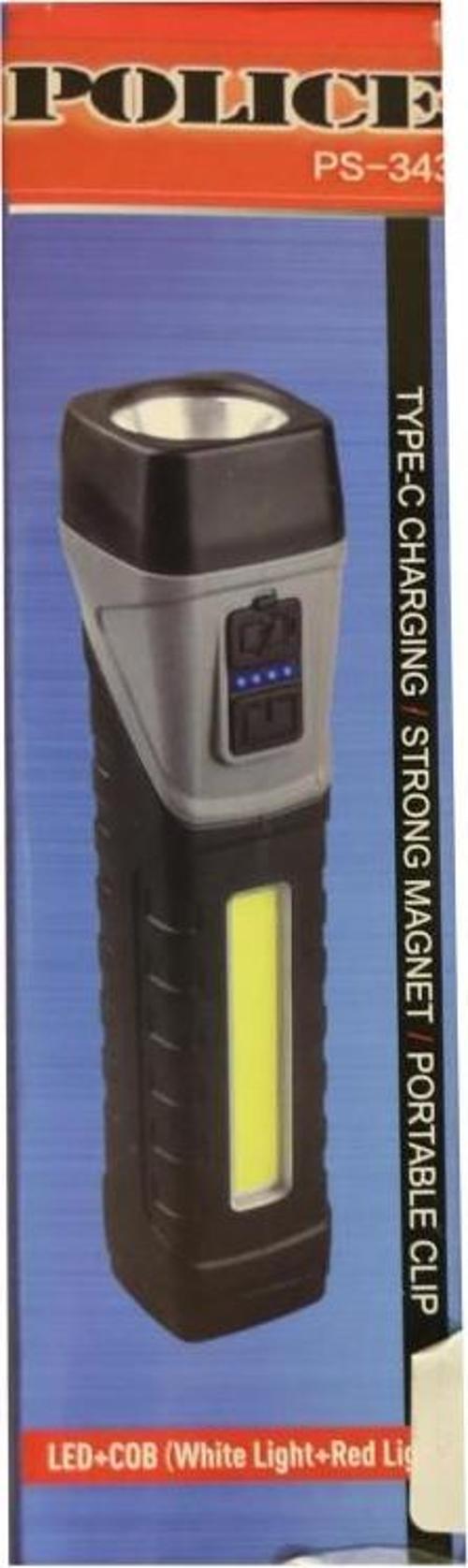 Polıce PS-343 Magnetli, 90 Derece Oynar Başlık, Kırmızı İkaz Işıklı Şarjlı El Feneri