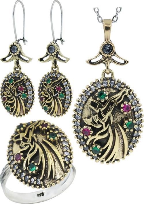 Semazen Serisi Gümüş Otantik Kadın Üçlü  Set Takı