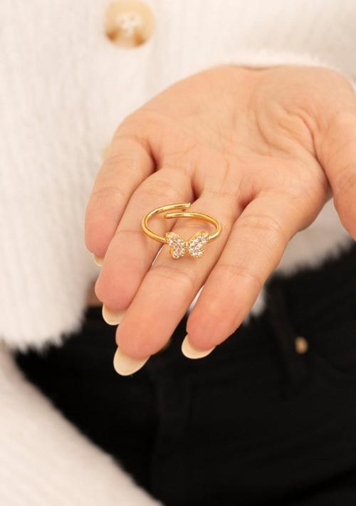 Kelebek Model Ayarlanabilir 14 K Gold Kaplama Kadın Yüzük