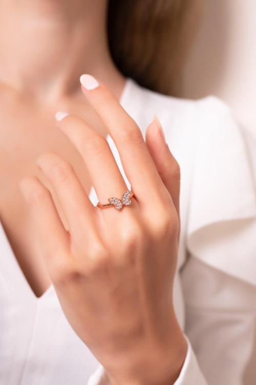 Kelebek Model Ayarlanabilir 14 K Rose Gold Kaplama Kadın Yüzük