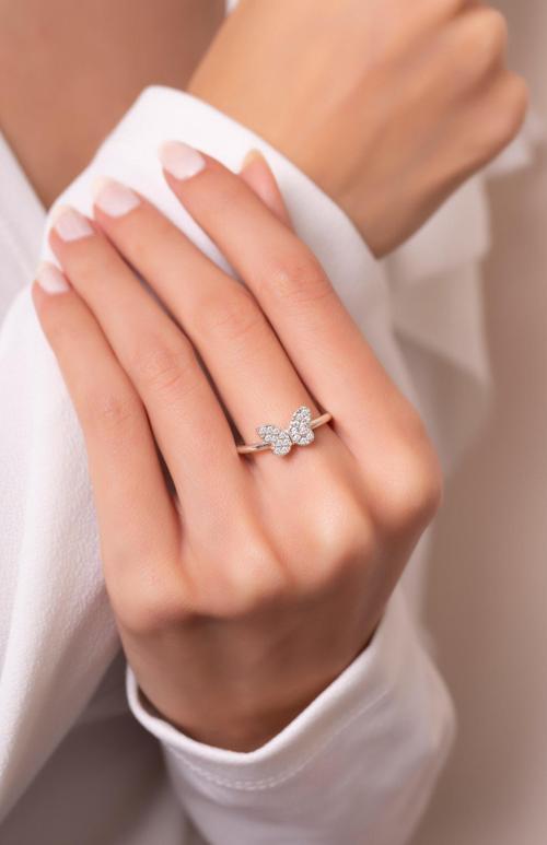 Kelebek Model Ayarlanabilir Gümüş Renk Kaplama Kadın Yüzük