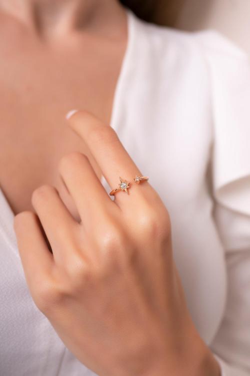 Kutup Yıldızı Ayarlanabilir 14 K Rose Gold Kaplama Kadın Eklem Yüzük