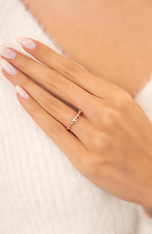Minimal Kalp Motifli 14 K Rose Altın Kaplama Ayarlanabilir Kadın Yüzük