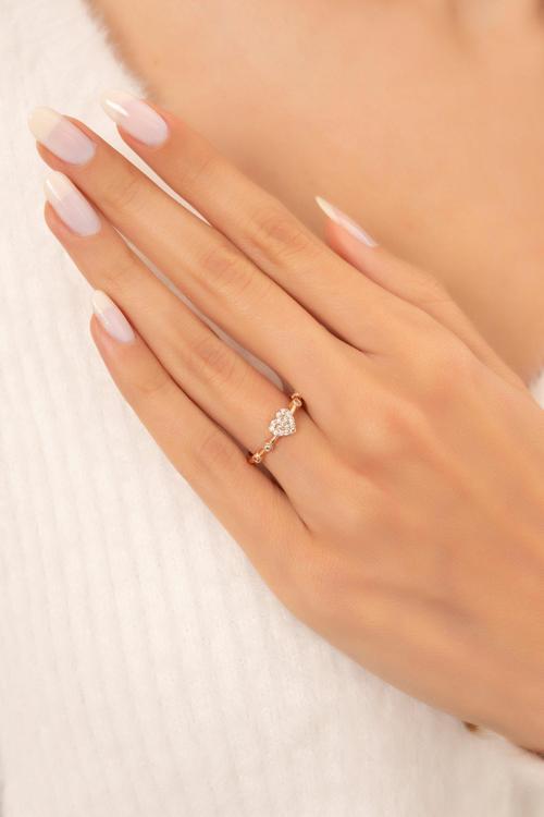 Minimal Kalp Motifli 14 K Rose Gold Kaplama Ayarlanabilir Kadın Yüzük