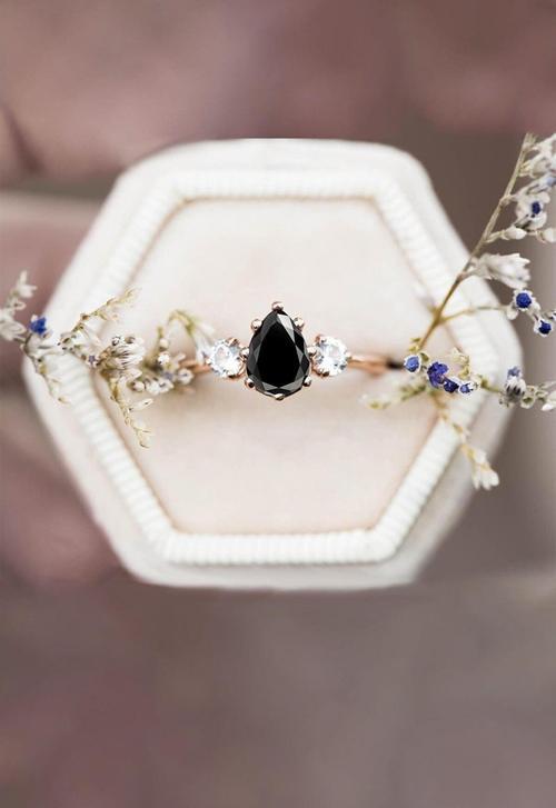 Mistik Topaz Siyah Taşlı Ayarlanabilir 14 K Rose Gold Kaplama Kadın Yüzük