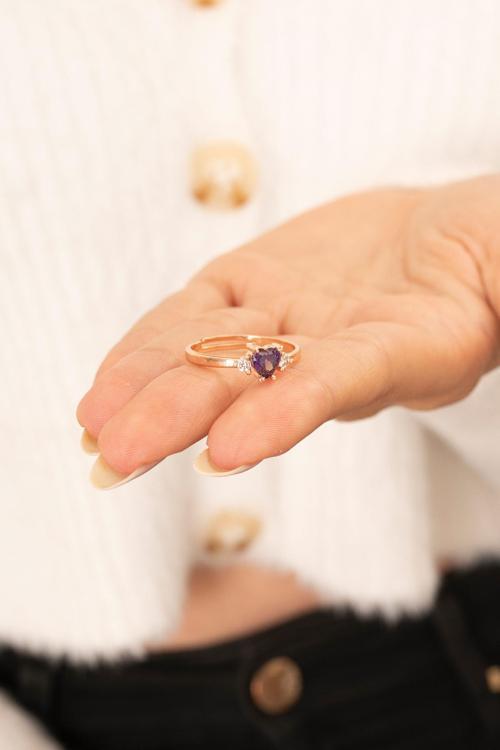 Mor Kalp Ayarlanabilir 14 K Rose Gold Kaplama Kadın Yüzük