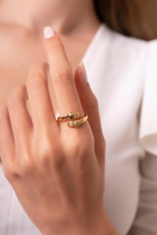 Sarılan El Ayarlanabilir 14 K Gold Kaplama Kadın Yüzük