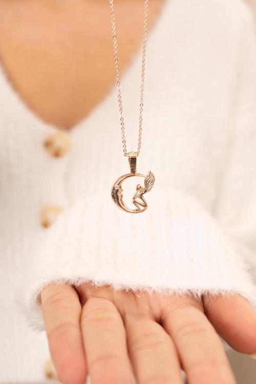 Aydaki Melek 14 K Rose Gold Kaplama Kadın Kolye