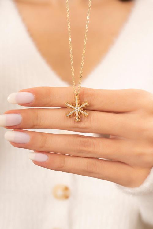 Kar Tanesi Motifli 14 K Gold Kaplama Kadın Kolye