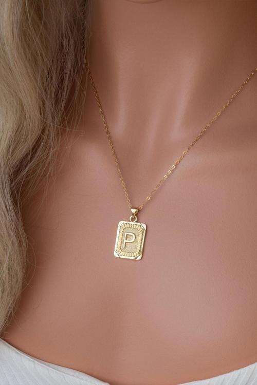 P Harfi Vintage Kesim 14 K Altın Kaplama Kadın Kolye