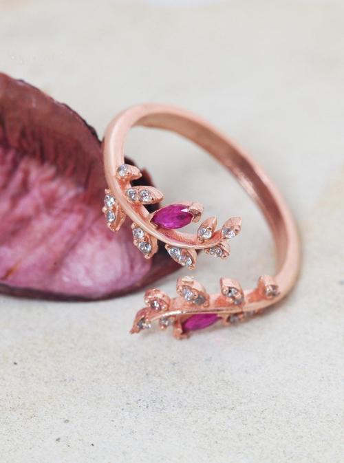 Lotus Gümüş Akasya Çiçeği Fuşya Ayarlanabilir 14 K Rose Altın Kaplama Kadın Yüzük