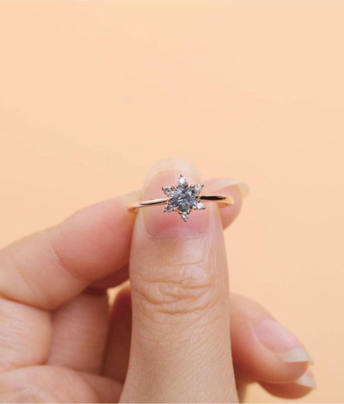 Çiçek Motifli Tektaş 14k Rose Gold Kadın Ayarlanabilir Yüzük