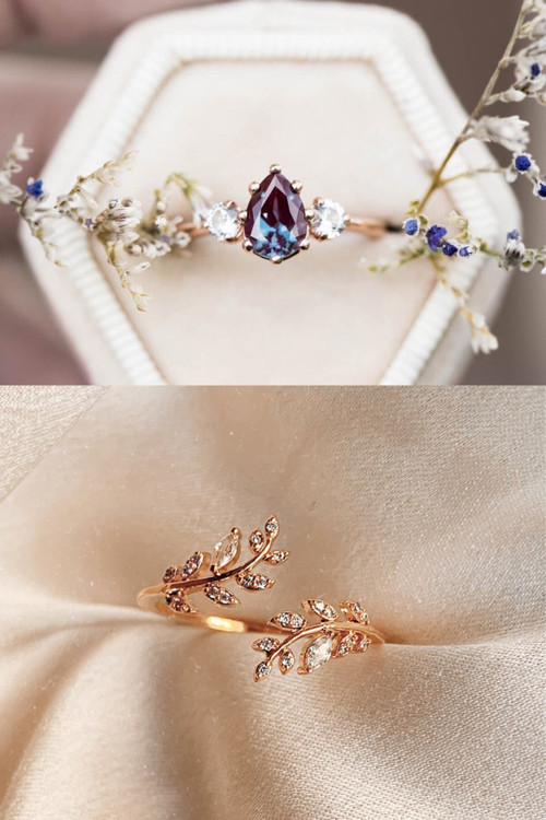 Lotus Gümüş Mistik Topaz ve Akasya Yüzük 14 K Rose Altın Kaplama Yüzük
