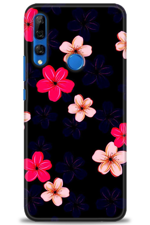 Huawei Y9 Prime 2019 Kılıf HD Baskılı Kılıf - Pembe Mavi Çiçekler