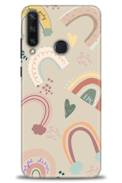 Huawei Y6P Kılıf HD Baskılı Kılıf - Kahve Gökkuşağı