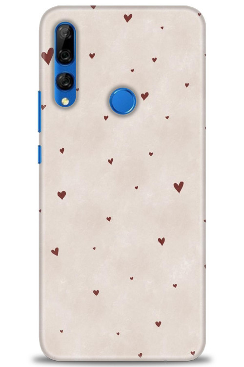 Huawei Y9 Prime 2019 Kılıf HD Baskılı Kılıf - Kahve Kalpler