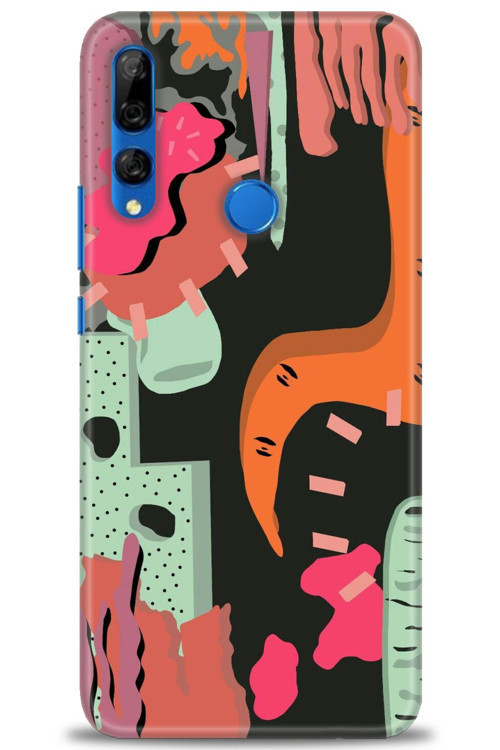 Huawei Y9 Prime 2019 Kılıf HD Baskılı Kılıf - Turuncu Siyah