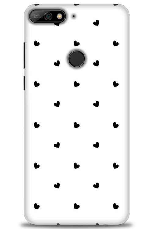 Huawei Y7 2018 Kılıf HD Baskılı Kılıf - Siyah Kalpler