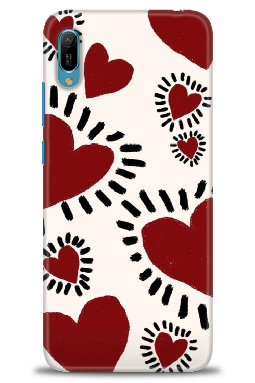 Huawei Y6 2019 Kılıf HD Baskılı Kılıf - Çizgili Kalp