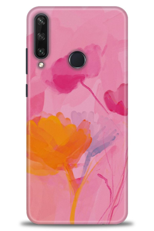 Huawei Y6P Kılıf HD Baskılı Kılıf - Turuncu Pembe