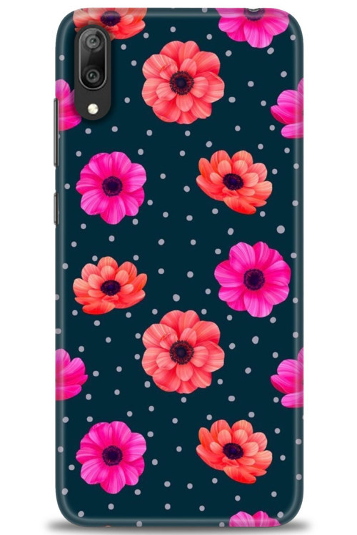 Huawei Y7 Prime 2019 Kılıf HD Baskılı Kılıf - Puantiye ve Çiçekler