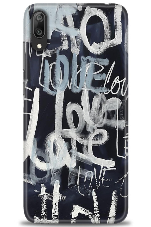 Huawei Y7 Prime 2019 Kılıf HD Baskılı Kılıf - Gri Love