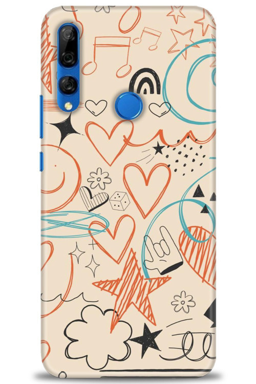 Huawei Y9 Prime 2019 Kılıf HD Baskılı Kılıf - Notalar Turuncu