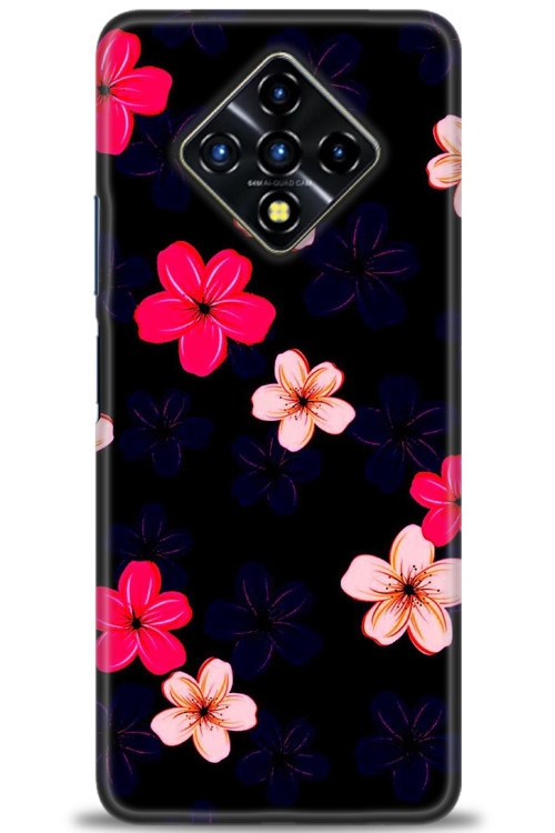 İnfinix Zero 8 Kılıf HD Baskılı Kılıf - Pembe Mavi Çiçekler
