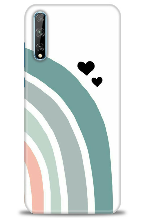 Huawei Y8P Kılıf HD Baskılı Kılıf - Gökkuşağı ve Kalpler