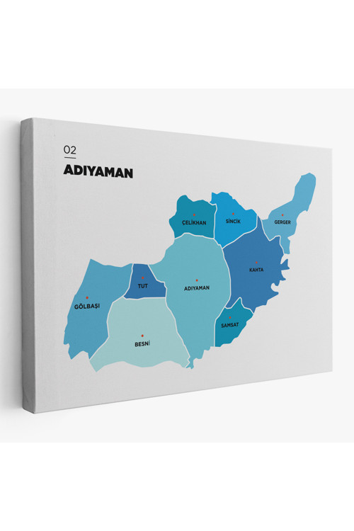 Adıyaman İli Ve İlçeler Haritası Dekoratif Kanvas Tablo 1249