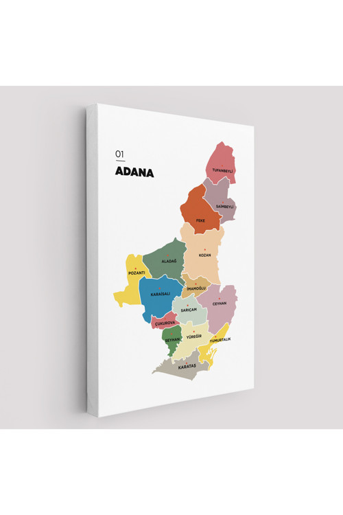 Adana İli Ve İlçeler Haritası Dekoratif Kanvas Tablo 1246