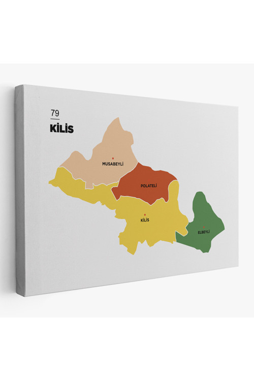 Kilis İli Ve İlçeler Haritası Dekoratif Kanvas Tablo 1389