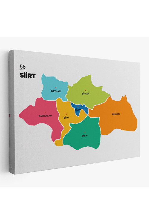 Siirt İli Ve İlçeler Haritası Dekoratif Kanvas Tablo 1448
