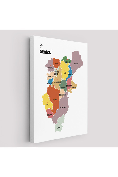 Denizli İli Ve İlçeler Haritası Dekoratif Kanvas Tablo 1319