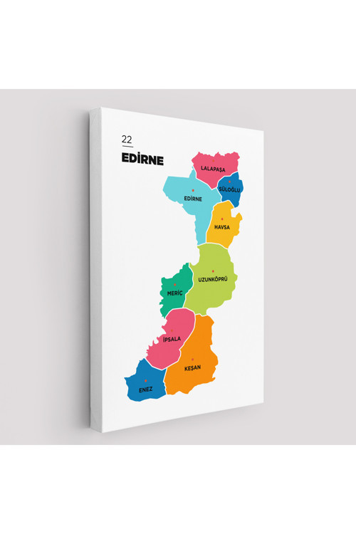 Edirne İli Ve İlçeler Haritası Dekoratif Kanvas Tablo 1327