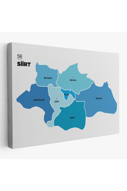 Siirt İli Ve İlçeler Haritası Dekoratif Kanvas Tablo 1450