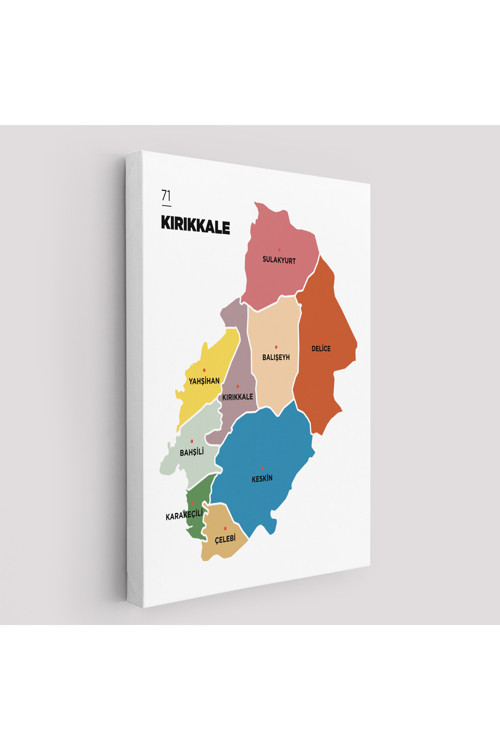 Kırıkkale İli Ve İlçeler Haritası Dekoratif Kanvas Tablo 1392