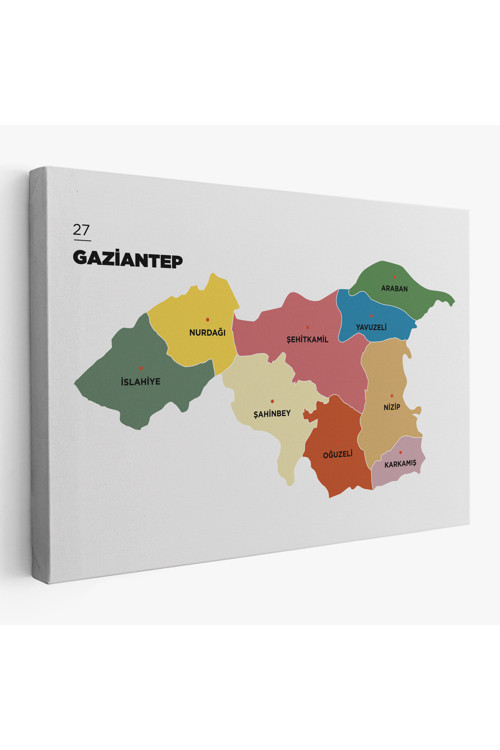Gaziantep İli Ve İlçeler Haritası Dekoratif Kanvas Tablo 1343