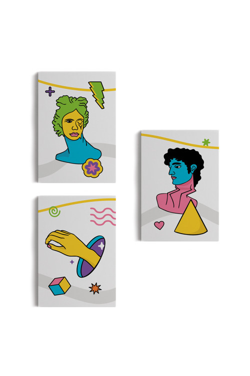 Pop Art Renkli Dekoratif Duvar Tablosu Üçlü Set-Es-117
