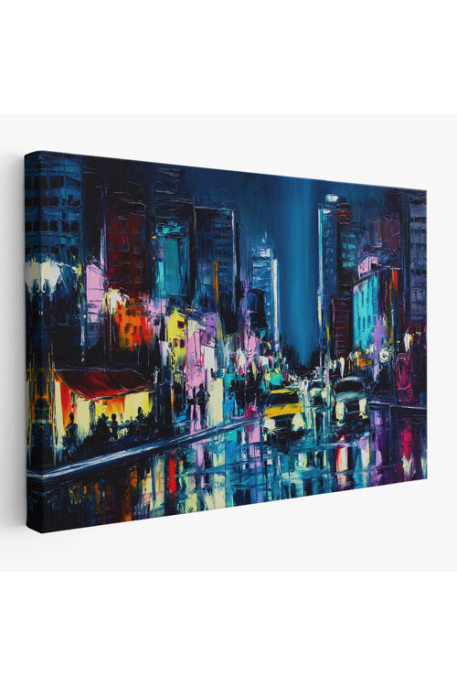 New York Gece Manzarası Yağlıboya Dekoratif Duvar Tablosu-3533