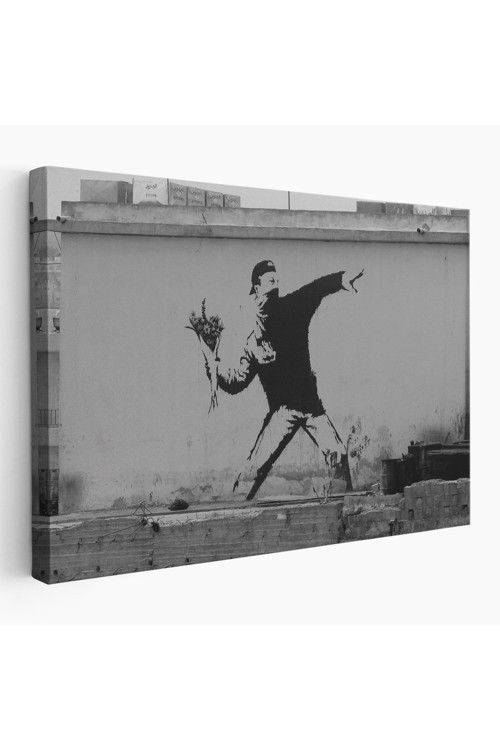 Bansky'Nin Çiçek Atan Adam Eseri Kanvas Tablo-5014