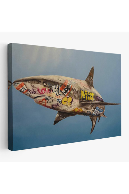 Graffiti Köpek Balığı Kanvas, Pop Art Tablo-5416