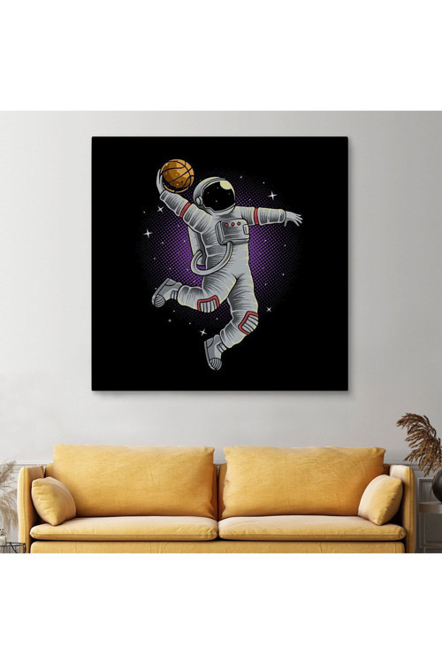 Dekortif Baskıay'Da Basketbol Oynayan Astronot Kanvas Tablo-5068