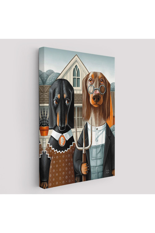 Kanvas Tablo, Duvar Dekoru, Köpekler Amerikan Gotik Klasik 6012 Bungknv