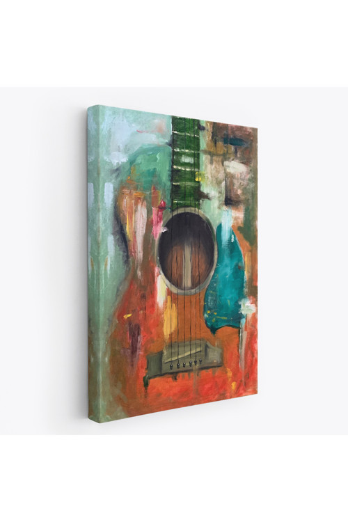 Gitar Temalı Yağlıboya Görünüm Dekoratif Kanvas Duvar Tablosu, Sanat Evi Kanvas Tablo-4976