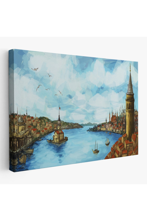 Galata Kulesi Kız Kulesi Ve Boğaz Manzara Tablosu-6506