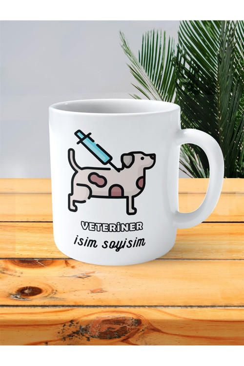 Art hedi̇ye veteriner baskılı kupa bardak isimli kişiye özel iğne köpek resimli
