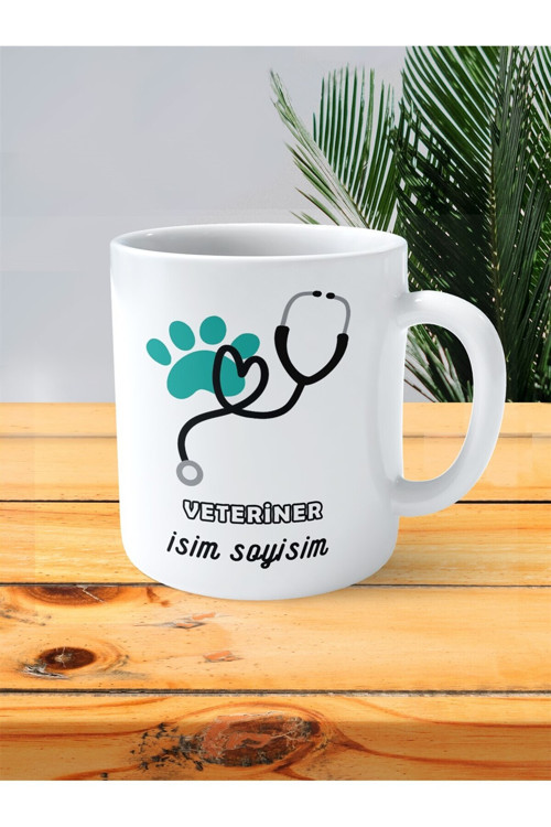 Art hedi̇ye veteriner baskılı kupa bardak isimli kişiye özel 6