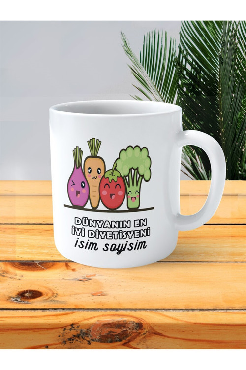 Art hedi̇ye en iyi diyetisyen baskılı kupa bardak isimli kişiye özel patlıcan domates
